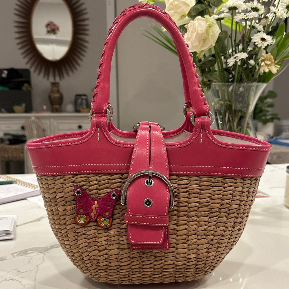 Coach Pink and Tan Woven Tote